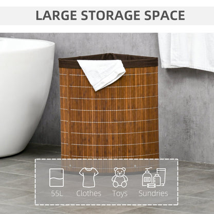 HOMCOM 55L Bamboo Corner Laundry Hamper Bamboo Laundry Basket Brown