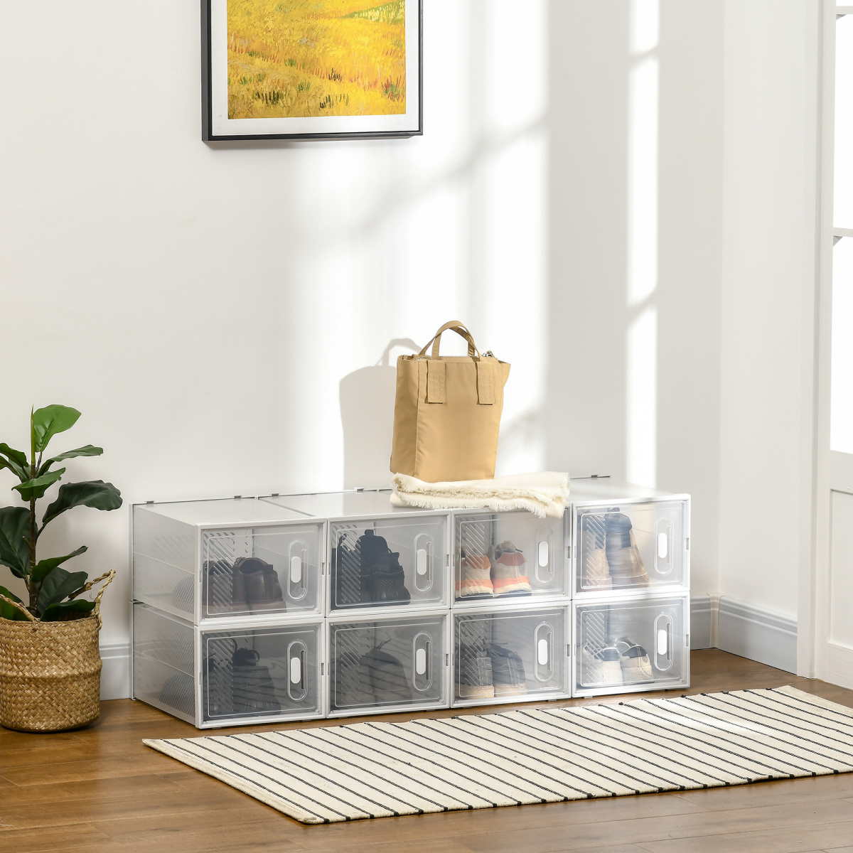HOMCOM 8PCS Stackable Clear Plastic Shoe Storage Box for UK/EU Size 8.5/43