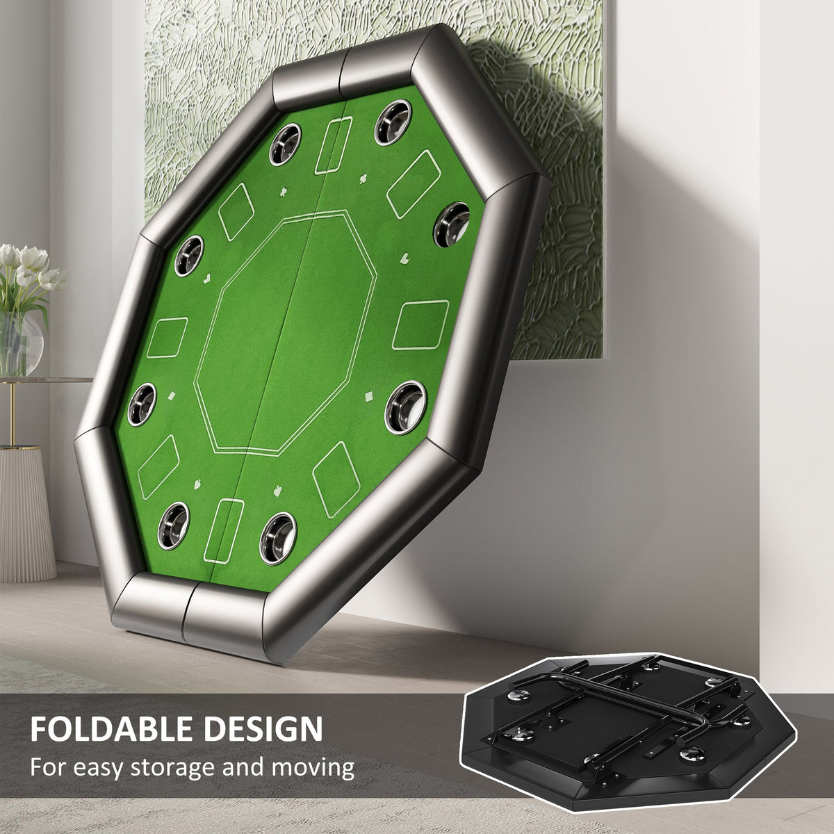 SPORTNOW 8 Player Foldable Poker Table with Cup Holders, Green
