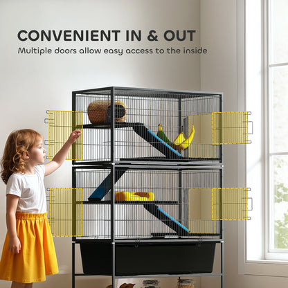 PawHut 5 Levels Rolling Small Animal Cage with Non Slip Cloth Covered Ramps