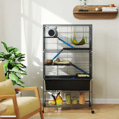 PawHut 5 Levels Rolling Small Animal Cage with Non Slip Cloth Covered Ramps