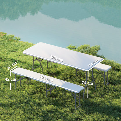 Outsunny 3 Piece Folding Picnic Table and Bench Set with Handles, White