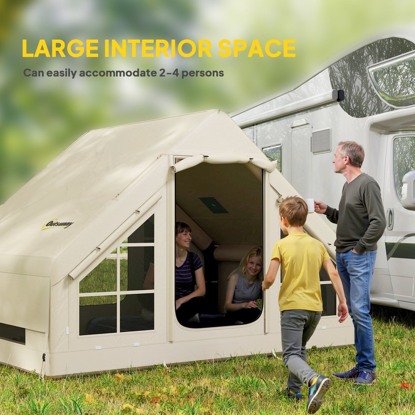 Outsunny Inflatable Camping Tent with Pump, 2-4 Person Glamping Tent