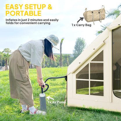 Outsunny Inflatable Camping Tent with Pump, 2-4 Person Glamping Tent