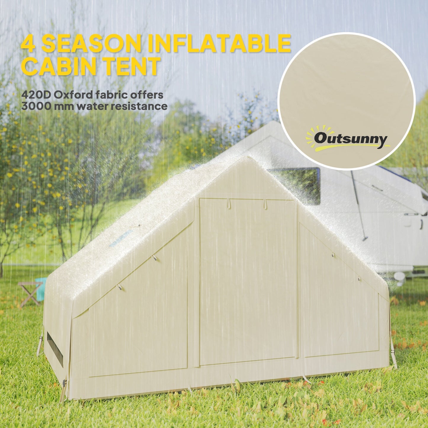 Outsunny Inflatable Camping Tent with Pump, 2-4 Person Glamping Tent
