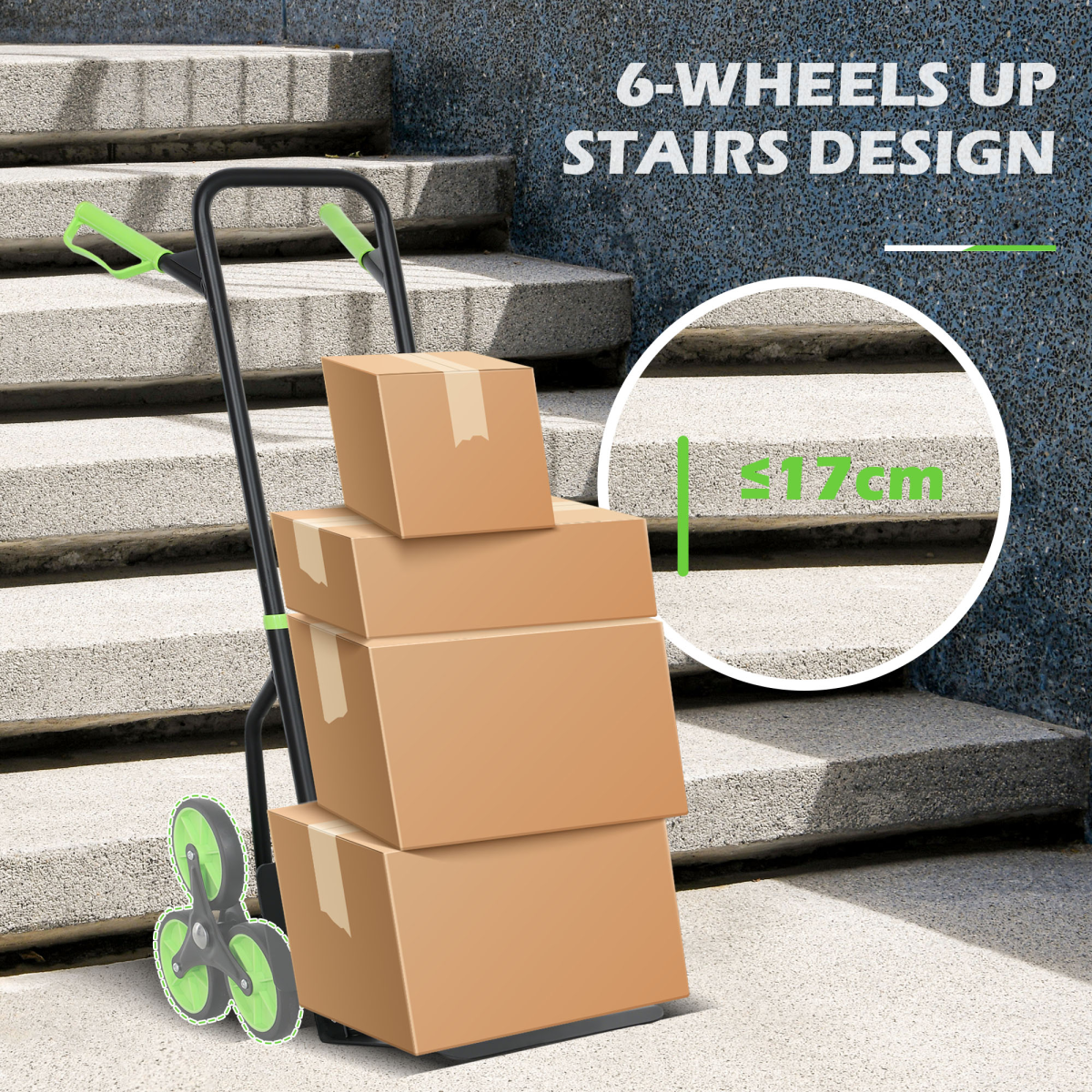 DURHAND Climbing Stairs Trolley Hand Trucks 6-Wheels Foldable Load Cart Steel