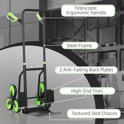 DURHAND Climbing Stairs Trolley Hand Trucks 6-Wheels Foldable Load Cart Steel