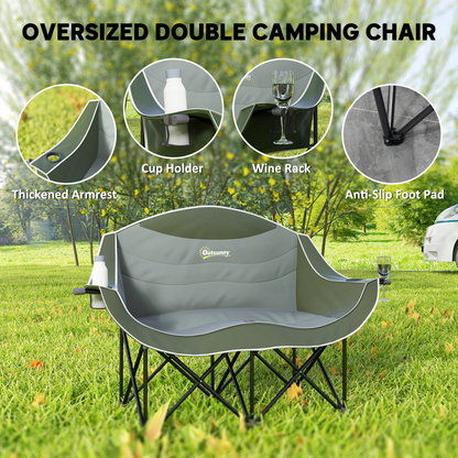 Outsunny Double Camping Chair for Adults with Armrests, Cup Holders