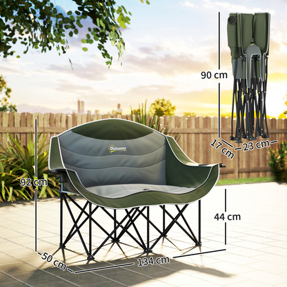 Outsunny Double Camping Chair for Adults with Armrests, Cup Holders