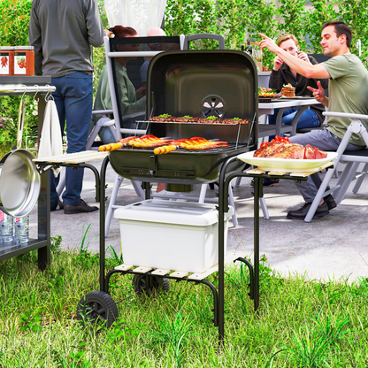 Outsunny Charcoal Barbecue Grill Portable BBQ with Lockable Lid, Vent