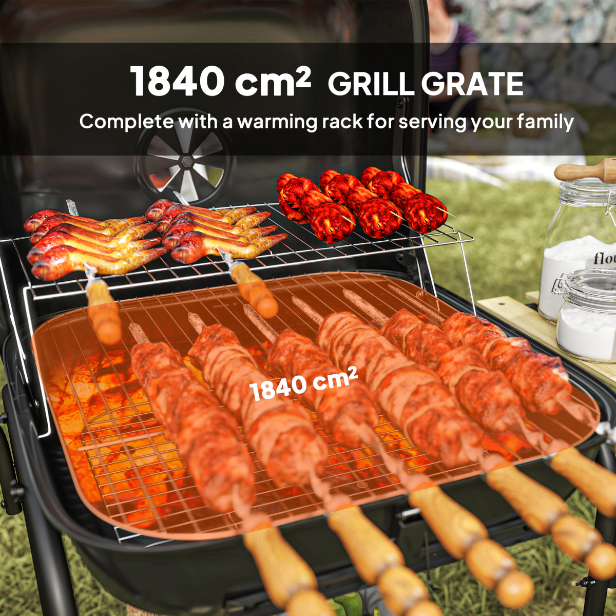 Outsunny Charcoal Barbecue Grill Portable BBQ with Lockable Lid, Vent