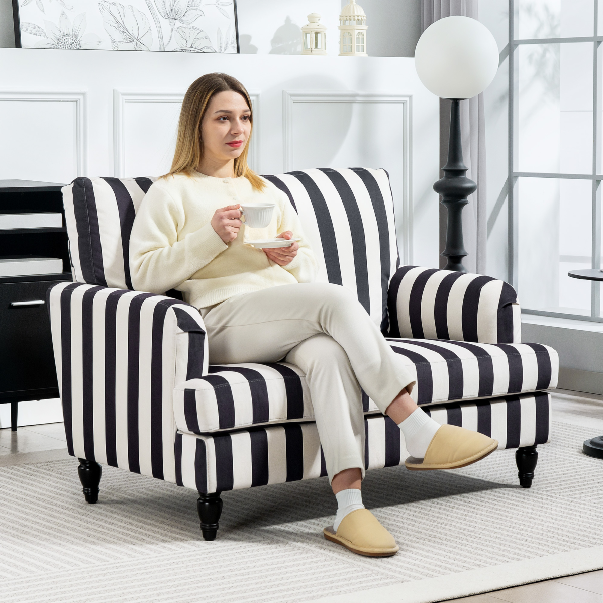 HOMCOM Accent Chair with Stripe, Armchair for Living Room