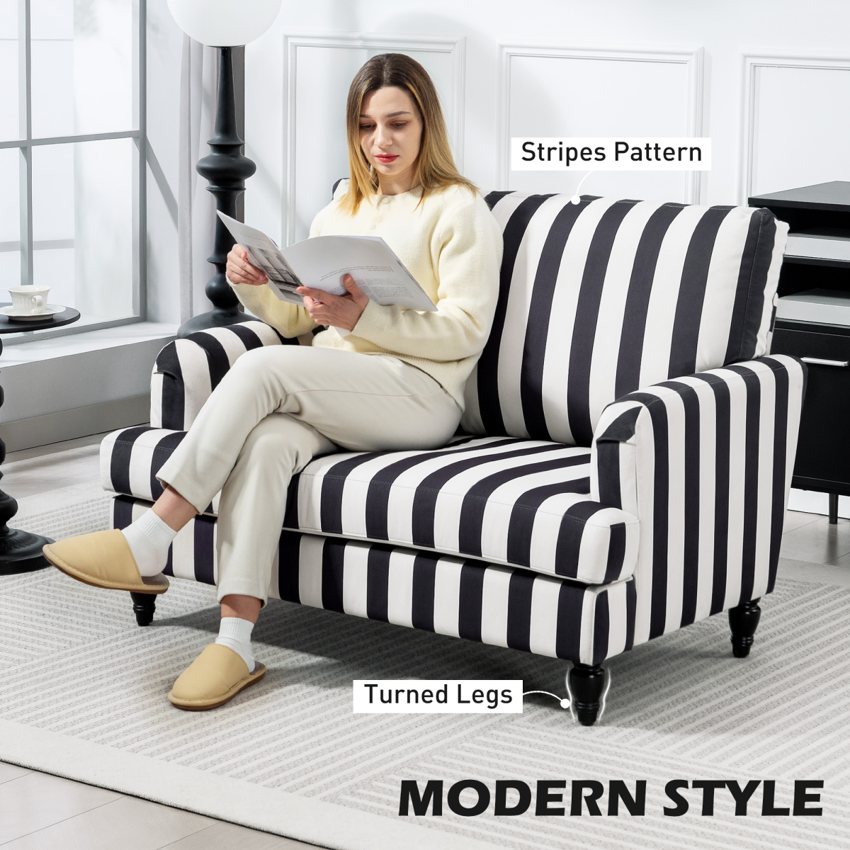 HOMCOM Accent Chair with Stripe, Armchair for Living Room