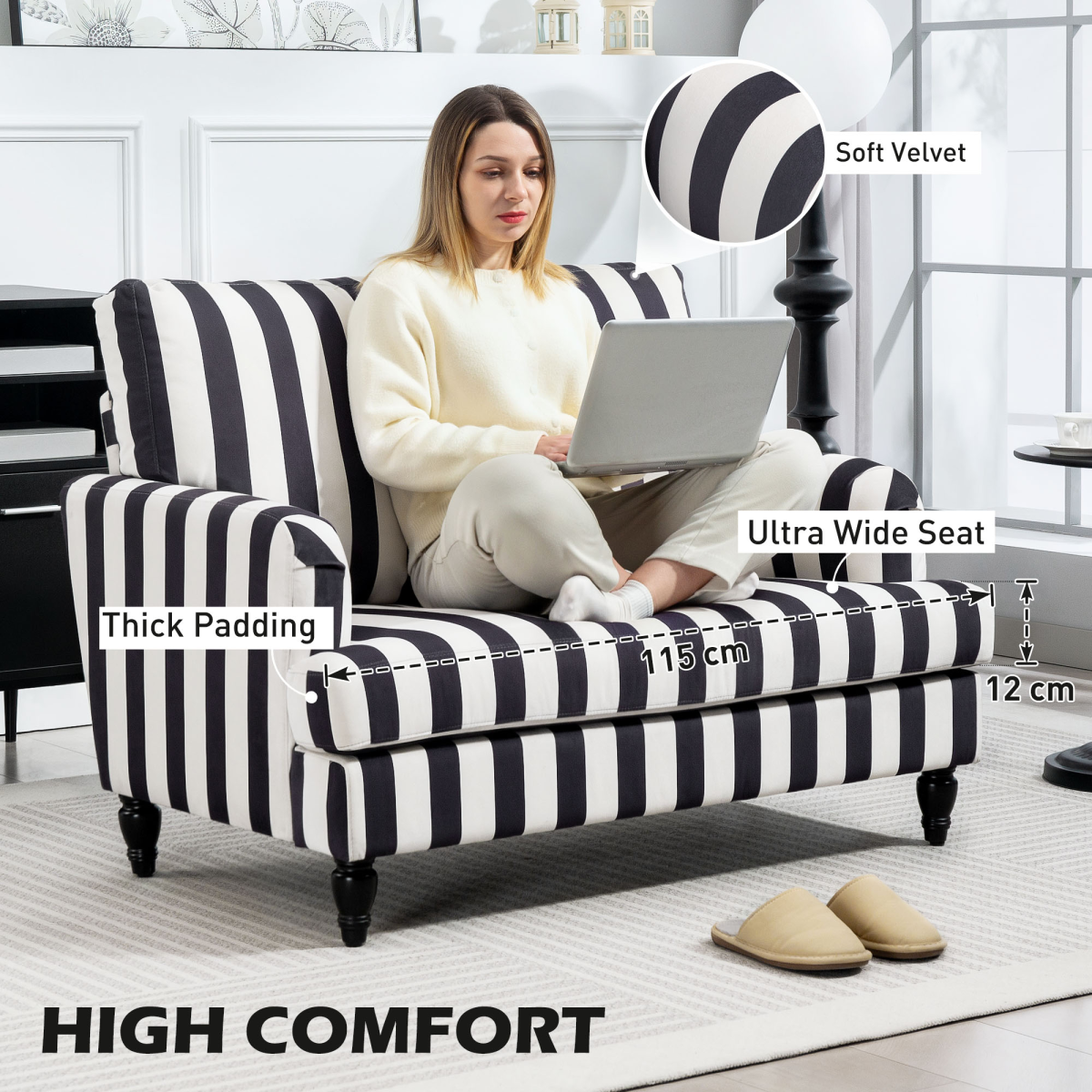 HOMCOM Accent Chair with Stripe, Armchair for Living Room