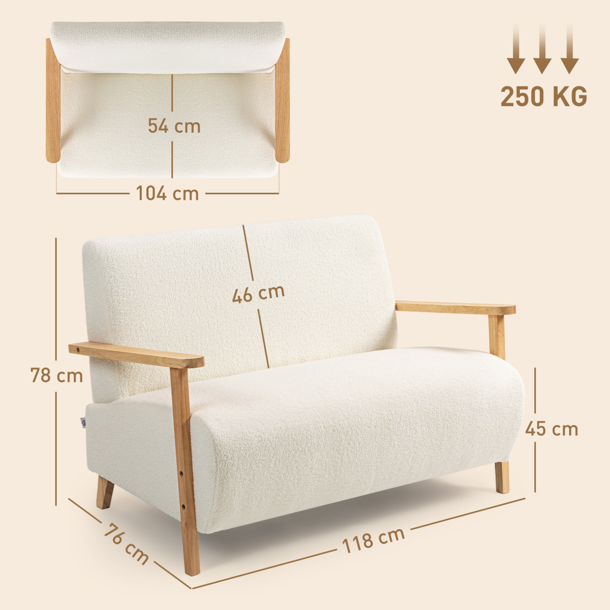 HOMCOM 2 Seater Sofa, Fabric Modern Loveseat for Living Room