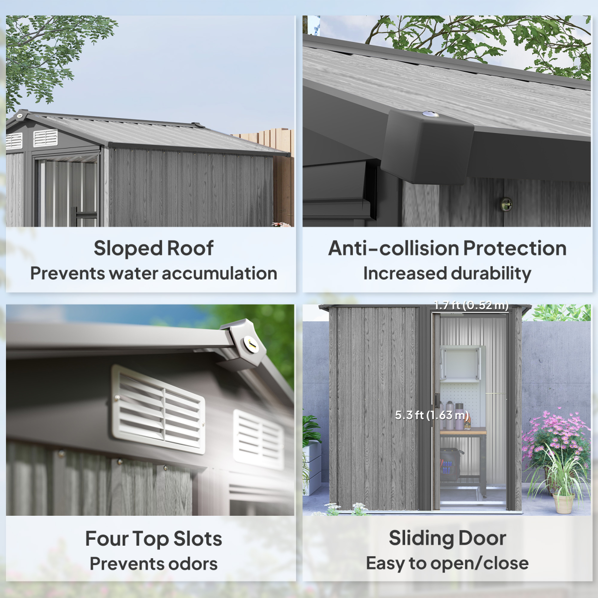 Outsunny 5ft x 4.3ft Outdoor Metal Storage Shed with Sliding Door Sloped Roof