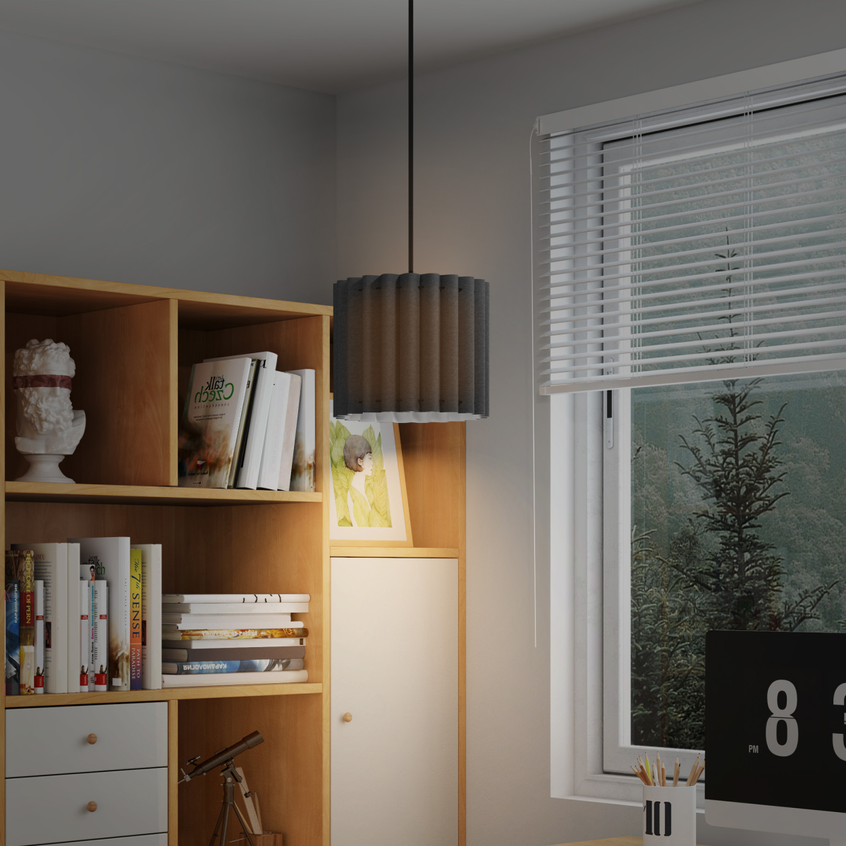 HOMCOM Linen Pendant Light, E27 Lampshade for Living Room, Bedroom