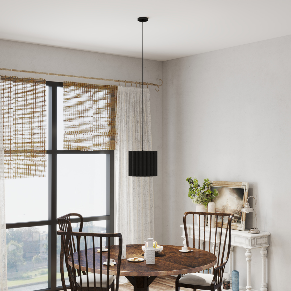 HOMCOM Linen Pendant Light, E27 Lampshade for Living Room, Bedroom