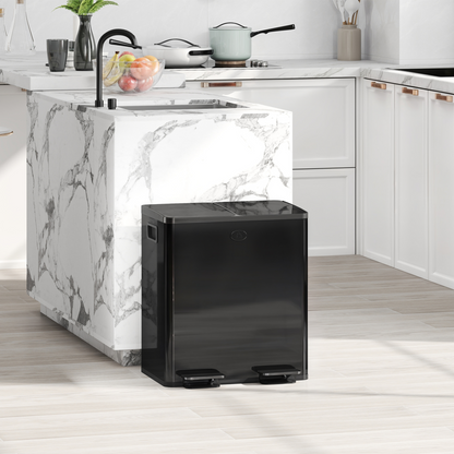 HOMCOM 2 x 20L Dual Kitchen Bin Pedal Bin for Recycling and Waste
