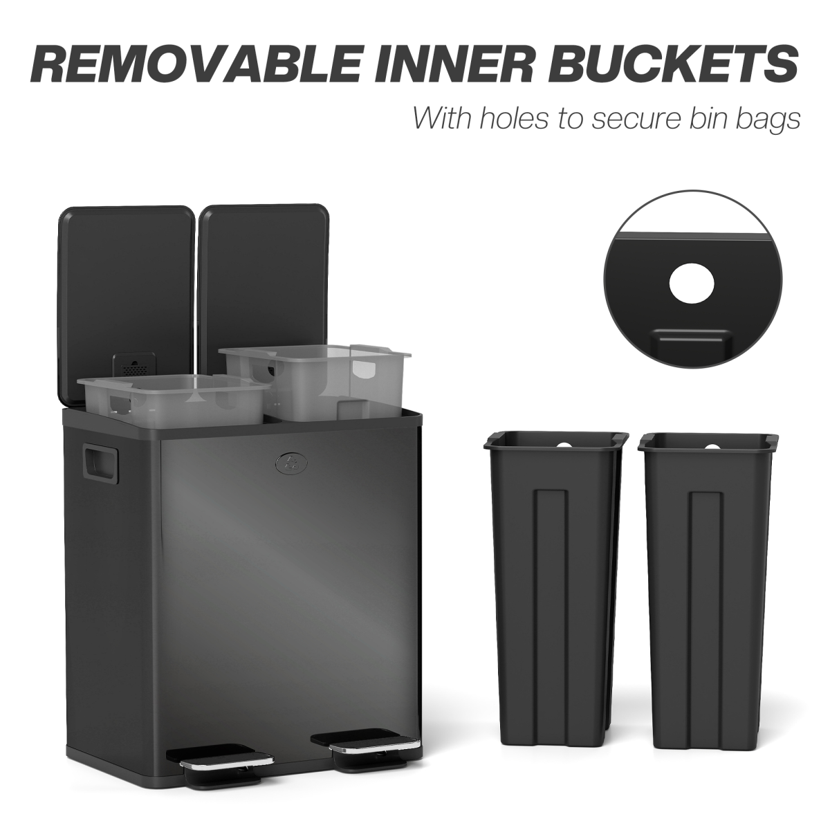 HOMCOM 2 x 20L Dual Kitchen Bin Pedal Bin for Recycling and Waste