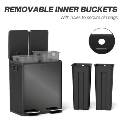 HOMCOM 2 x 20L Dual Kitchen Bin Pedal Bin for Recycling and Waste