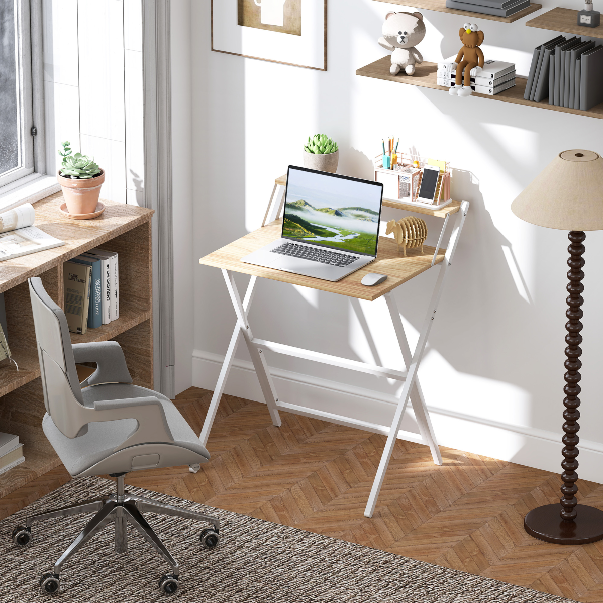 HOMCOM 70 cm Folding Computer Desk for Small Spaces Bedroom