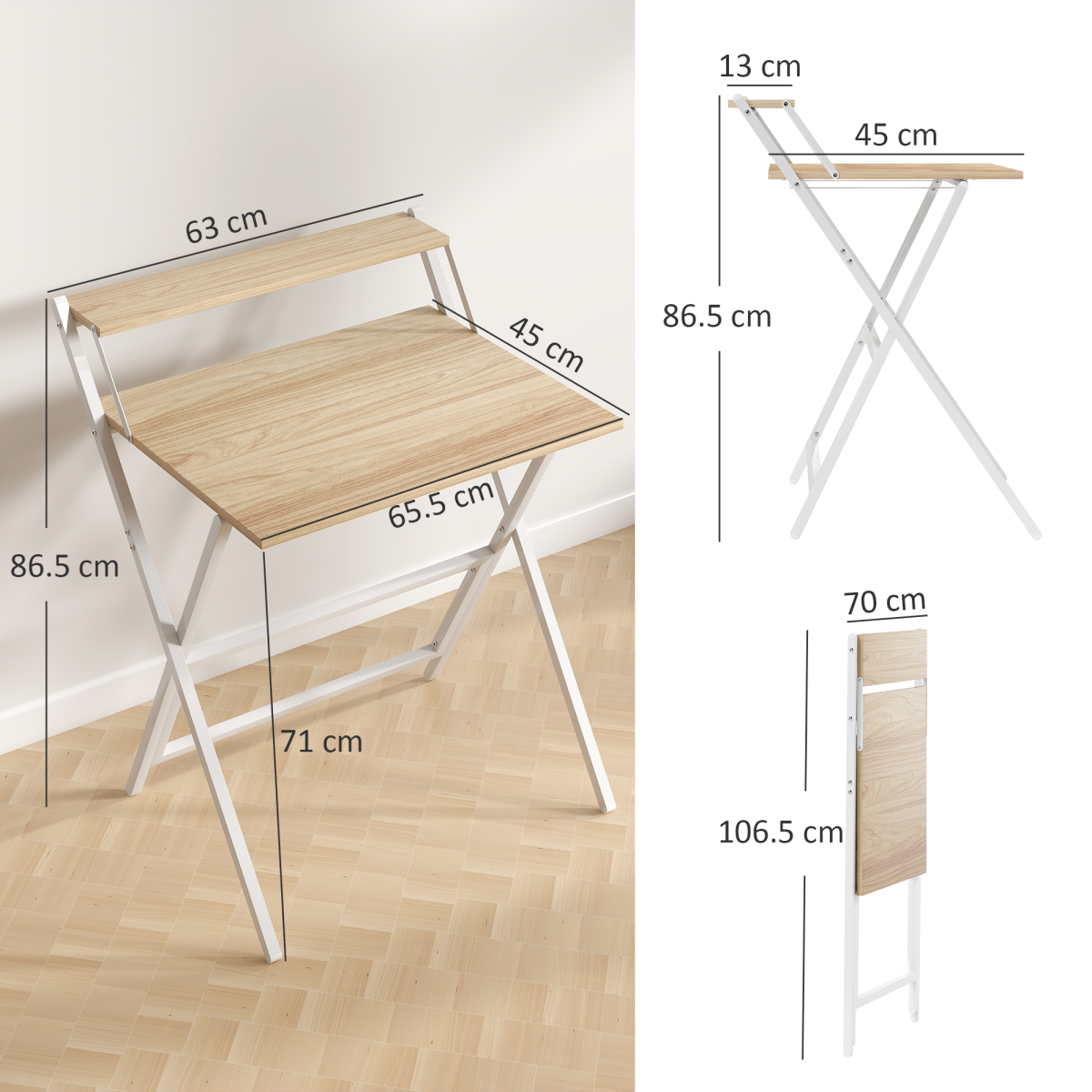 HOMCOM 70 cm Folding Computer Desk for Small Spaces Bedroom