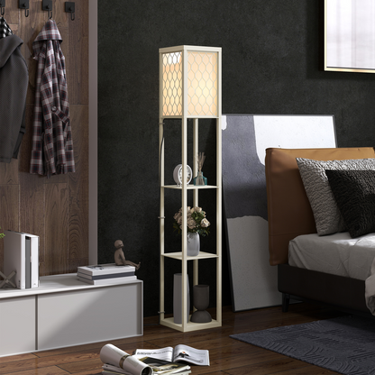 HOMCOM Modern Floor Lamp Light with 3 Shelves Fabric Lampshade
