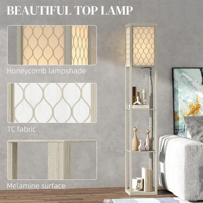 HOMCOM Modern Floor Lamp Light with 3 Shelves Fabric Lampshade