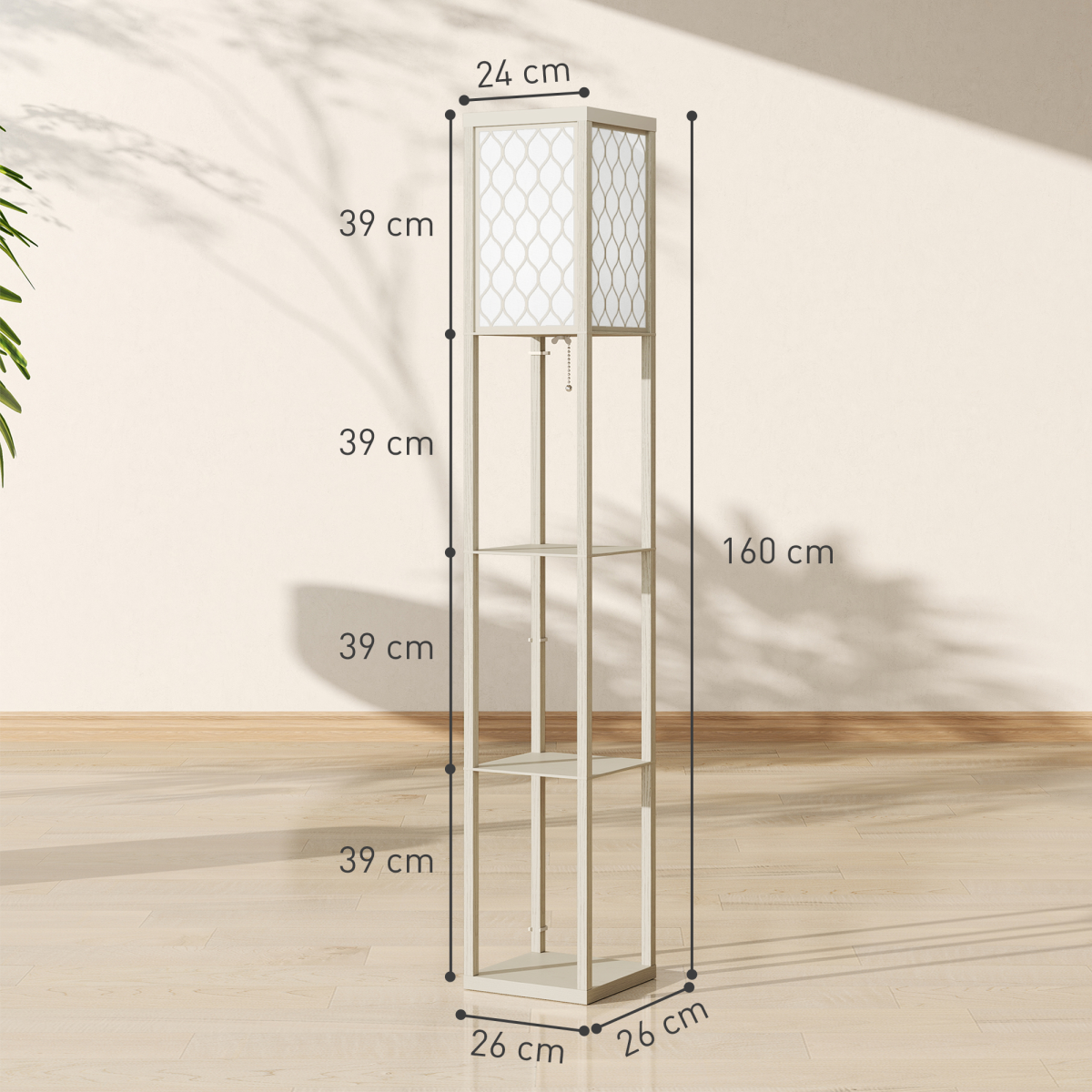HOMCOM Modern Floor Lamp Light with 3 Shelves Fabric Lampshade