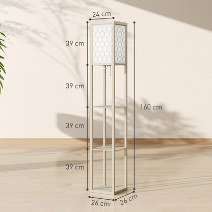 HOMCOM Modern Floor Lamp Light with 3 Shelves Fabric Lampshade
