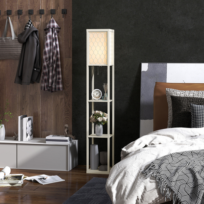 HOMCOM Modern Floor Lamp Light with 3 Shelves Fabric Lampshade