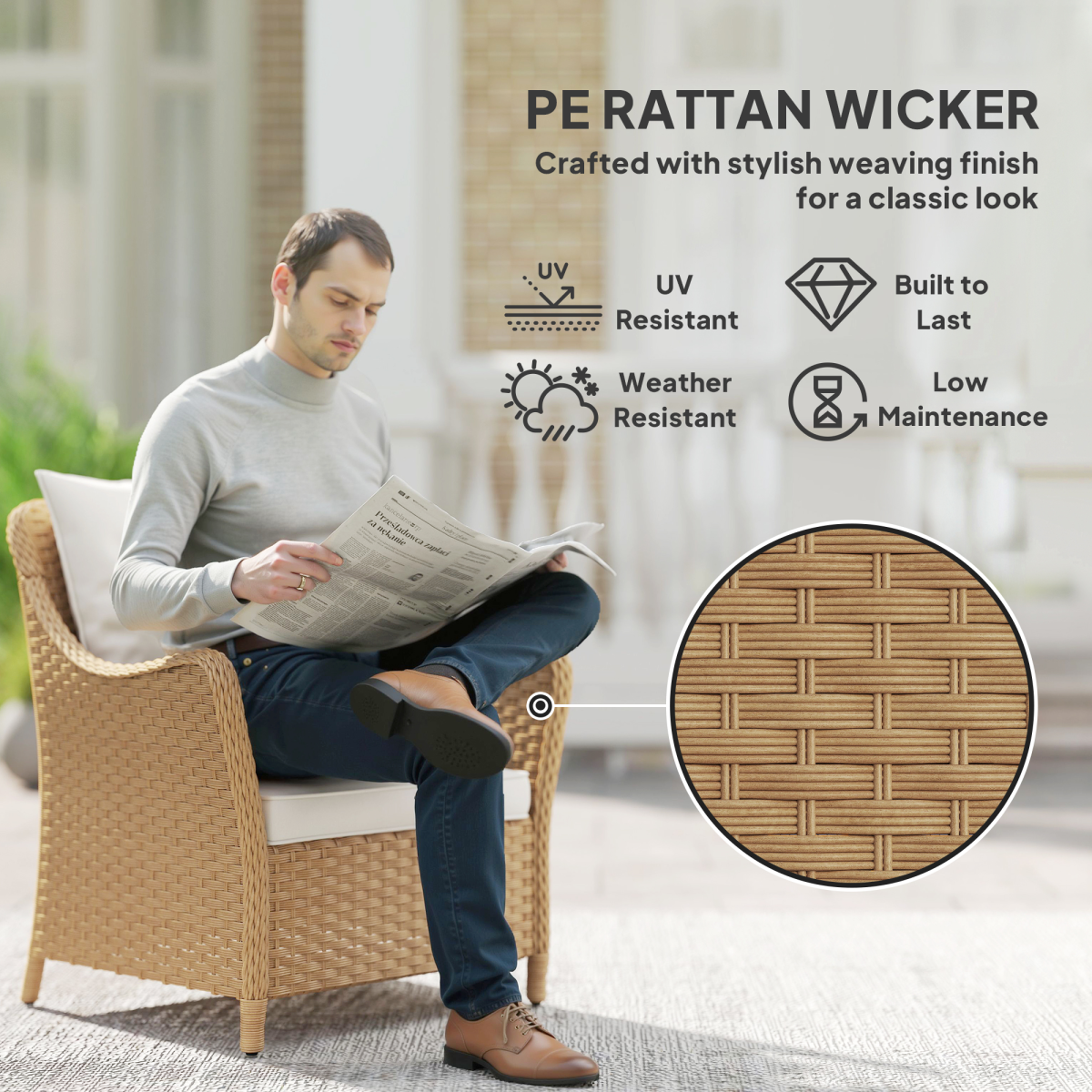 Outsunny 2 Pieces Rattan Garden Chairs, Cushioned Rattan Chairs