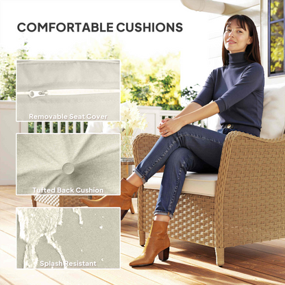 Outsunny 2 Pieces Rattan Garden Chairs, Cushioned Rattan Chairs