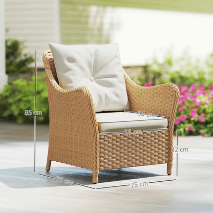 Outsunny 2 Pieces Rattan Garden Chairs, Cushioned Rattan Chairs