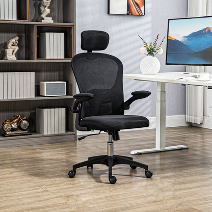 Vinsetto Mesh Chair with Headrest, 4D Lumbar Support, Flip-up Arm