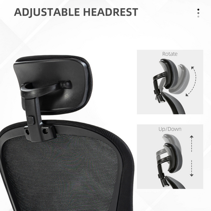 Vinsetto Mesh Chair with Headrest, 4D Lumbar Support, Flip-up Arm