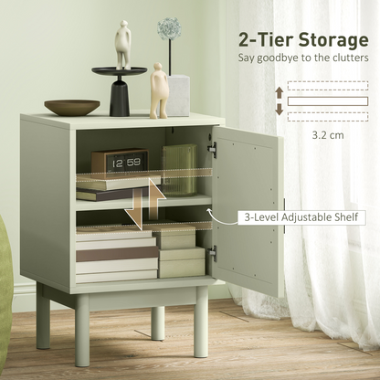 HOMCOM Boho Bedside Table with Rattan Door and Adjustable Shelf