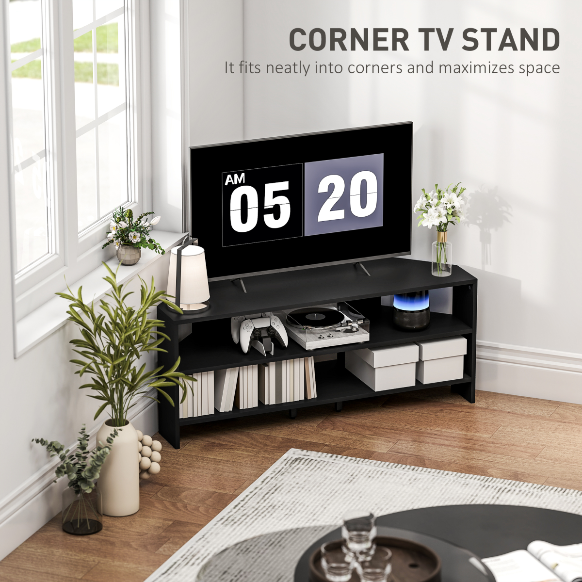 HOMCOM Corner TV Stand, TV Unit with Open Shelves for 47 Inch TV