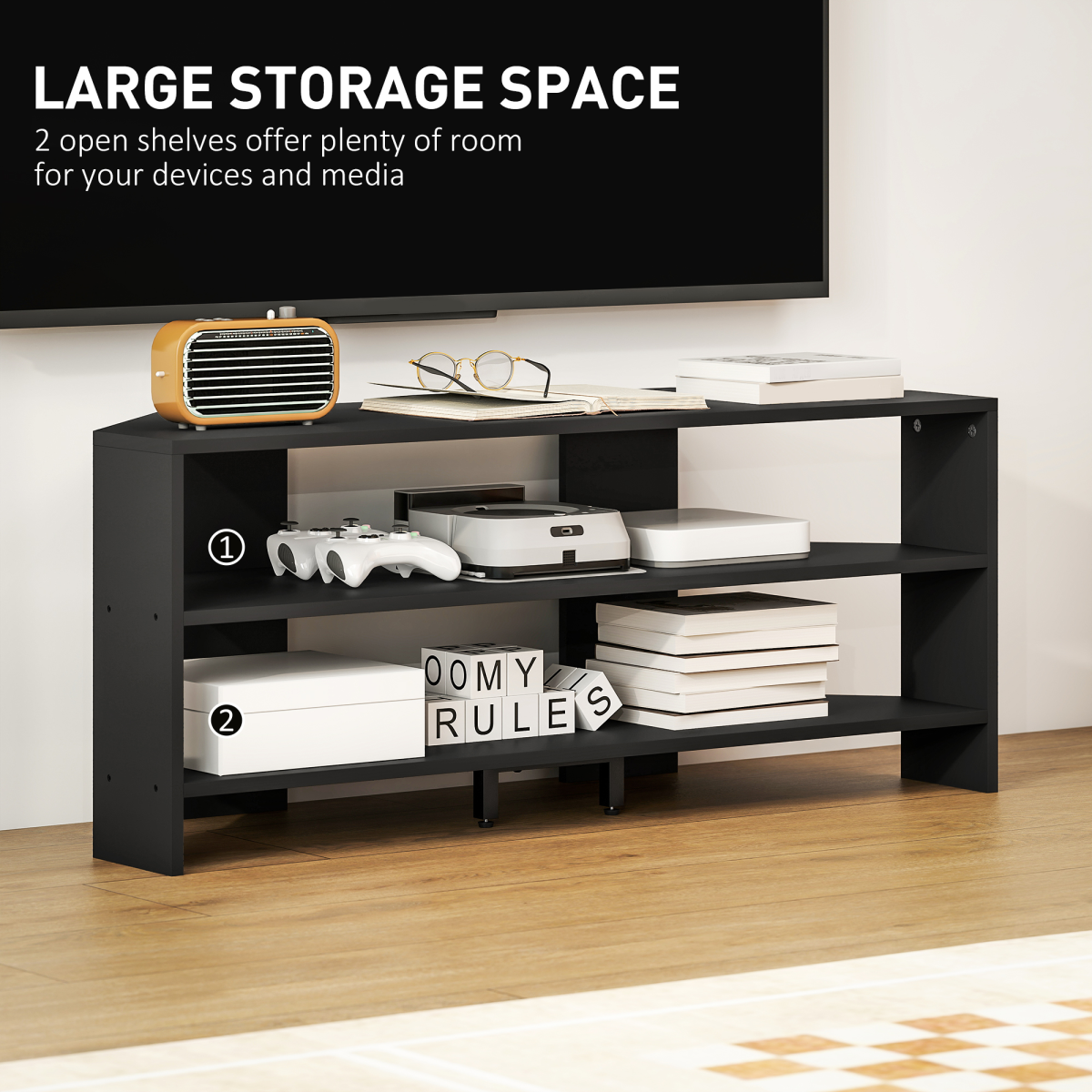 HOMCOM Corner TV Stand, TV Unit with Open Shelves for 47 Inch TV