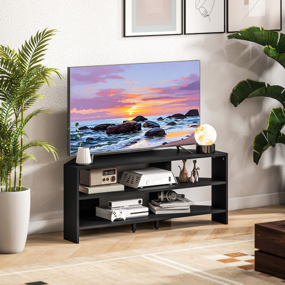 HOMCOM Corner TV Stand, TV Unit with Open Shelves for 47 Inch TV