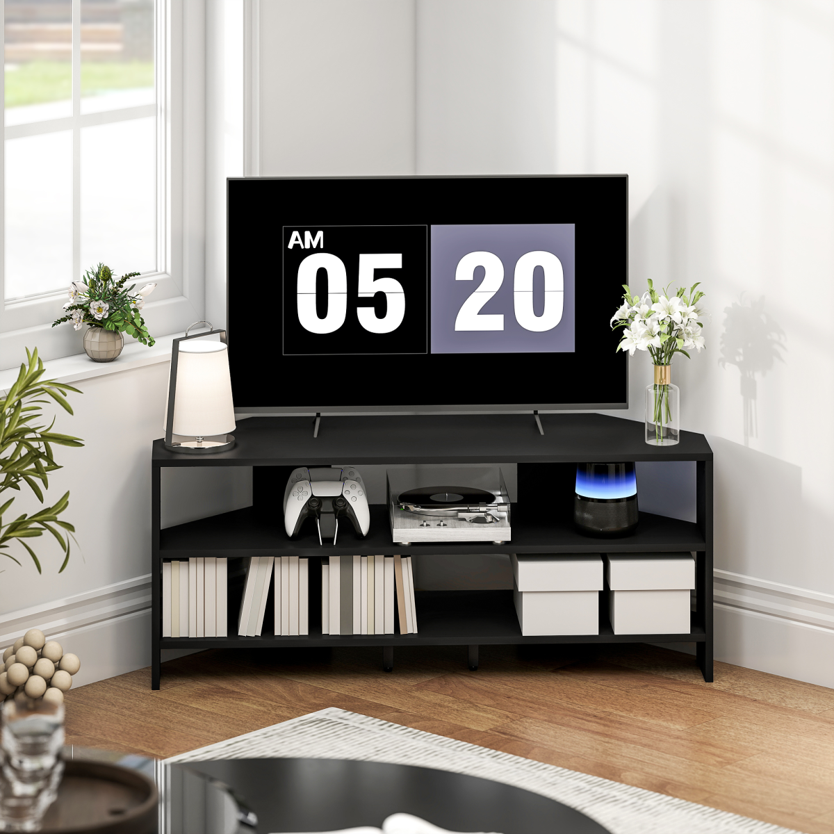 HOMCOM Corner TV Stand, TV Unit with Open Shelves for 47 Inch TV