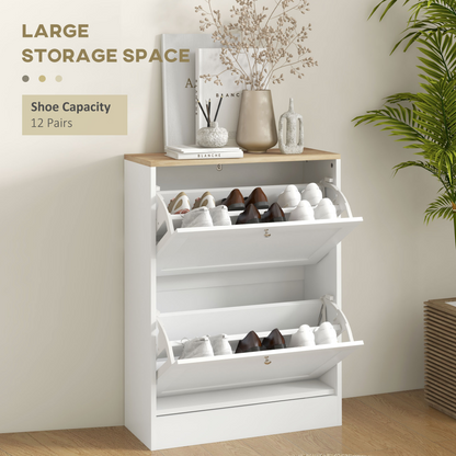 HOMCOM 2 Flip Drawer Narrow Shoe Cabinet with Adjustable Shelves