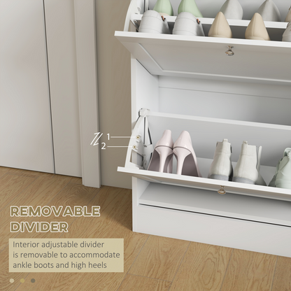 HOMCOM 2 Flip Drawer Narrow Shoe Cabinet with Adjustable Shelves