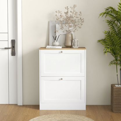 HOMCOM 2 Flip Drawer Narrow Shoe Cabinet with Adjustable Shelves