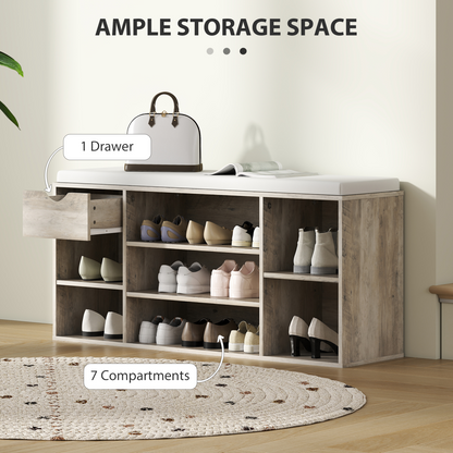 HOMCOM Shoe Storage Cabinet Bench w/ Cushion Adjustable Shelves