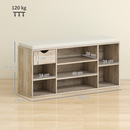 HOMCOM Shoe Storage Cabinet Bench w/ Cushion Adjustable Shelves