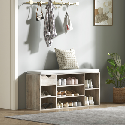 HOMCOM Shoe Storage Cabinet Bench w/ Cushion Adjustable Shelves