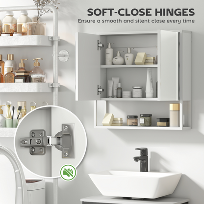 HOMCOM Industrial Bathroom Cabinet with 2 Mirrored Doors Open Shelf