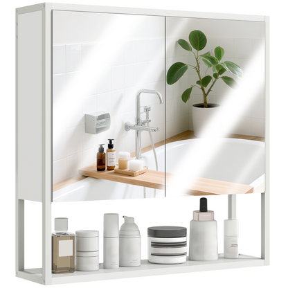 HOMCOM Industrial Bathroom Cabinet with 2 Mirrored Doors Open Shelf